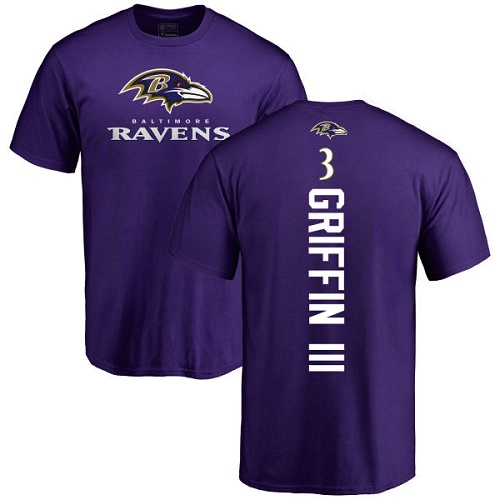 Men Baltimore Ravens Purple Robert Griffin III Backer NFL Football #3 T Shirt